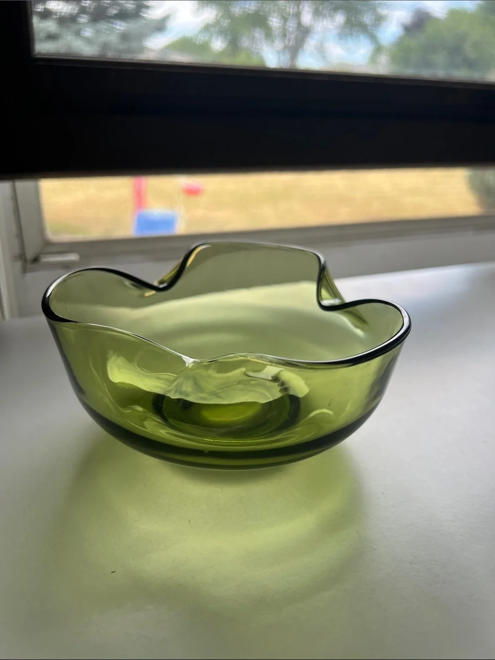 Vintage Anchor Hocking Green Glass Folded Edge Replacement Dip Bowl MCM